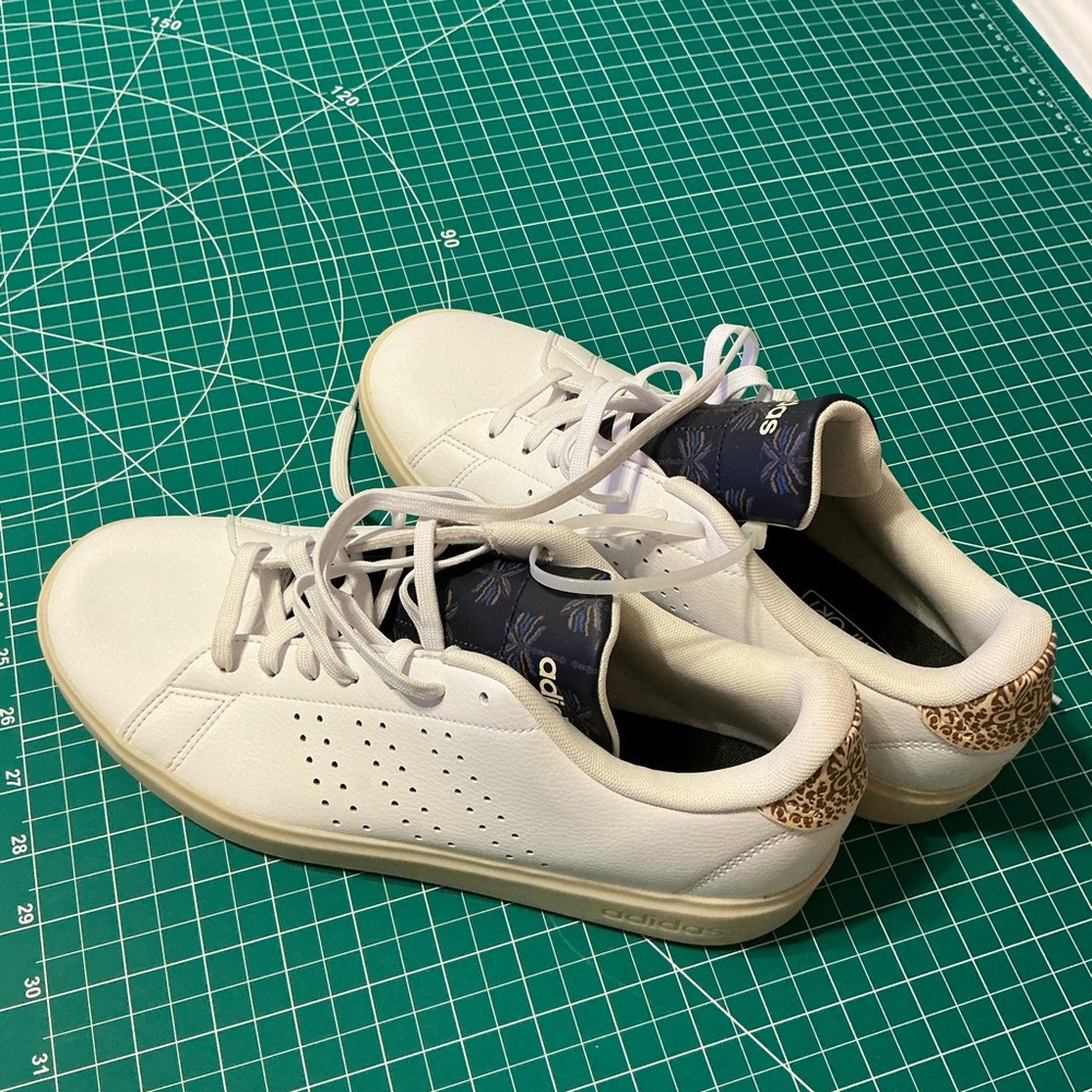 Adidas Stan Smith White Sneakers with Navy and Brown Accents